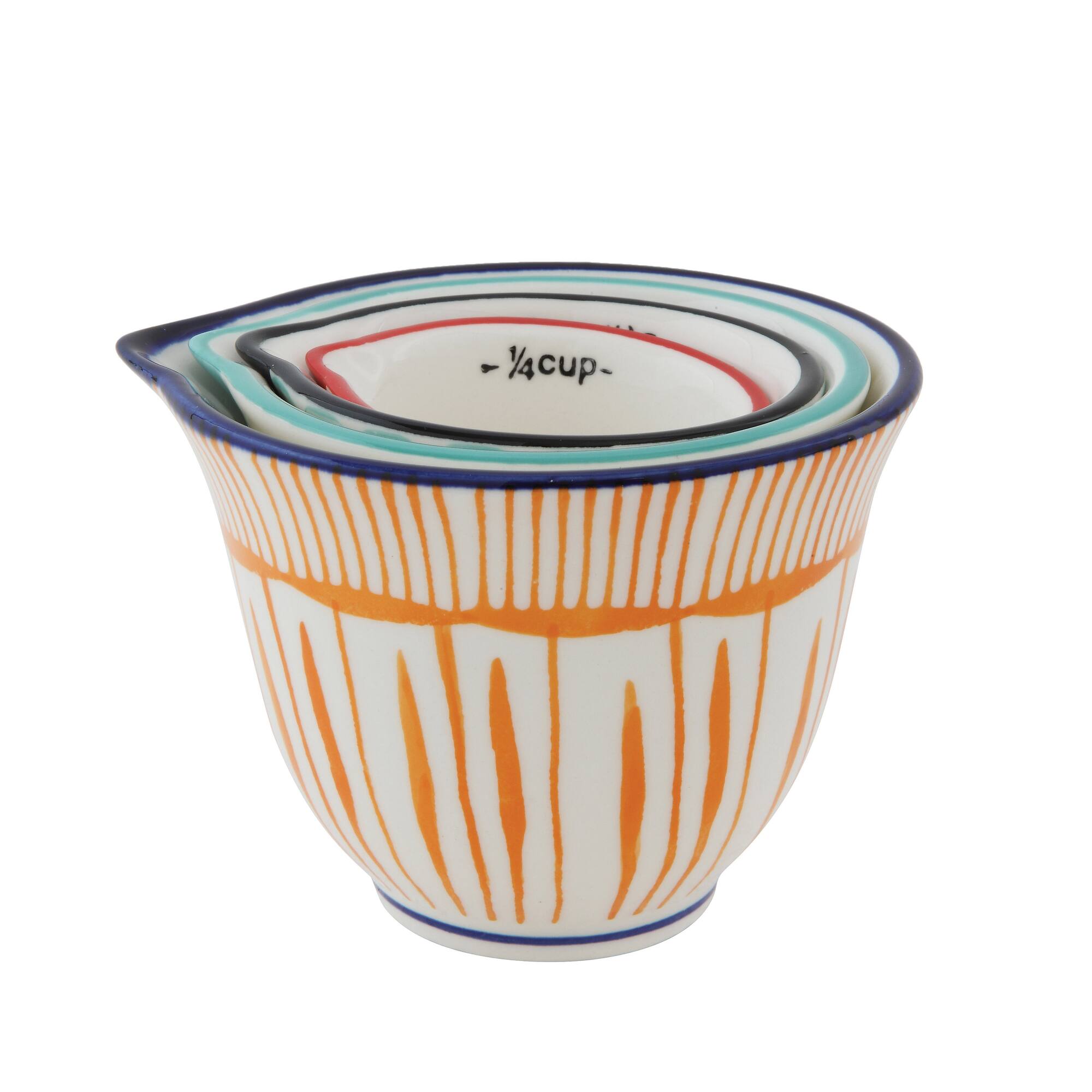 Hello Honey® Hand Stamped Striped Stoneware Measuring Cup Set